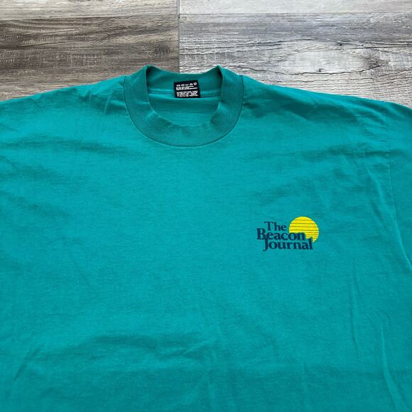 Vintage 90s Akron Beacon Journal Ohio Teal Mens XL Single Stitch Tee T-Shirt - Picture 3 of 9